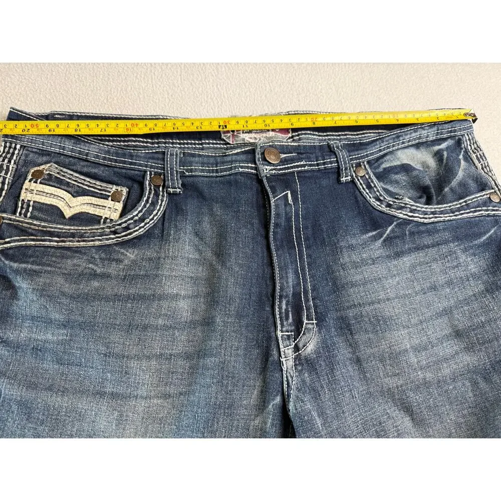 Monarchy Collection Men’s Size 40 Blue Denim Long Shorts Embroidered Distressed